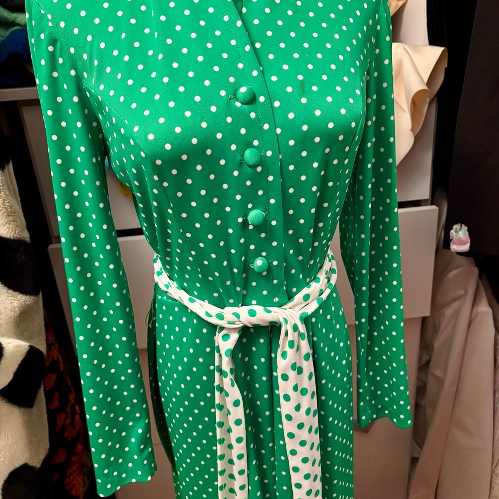 Vintage Alfred Werber Green Polka Dot Top and Pant Coord Set